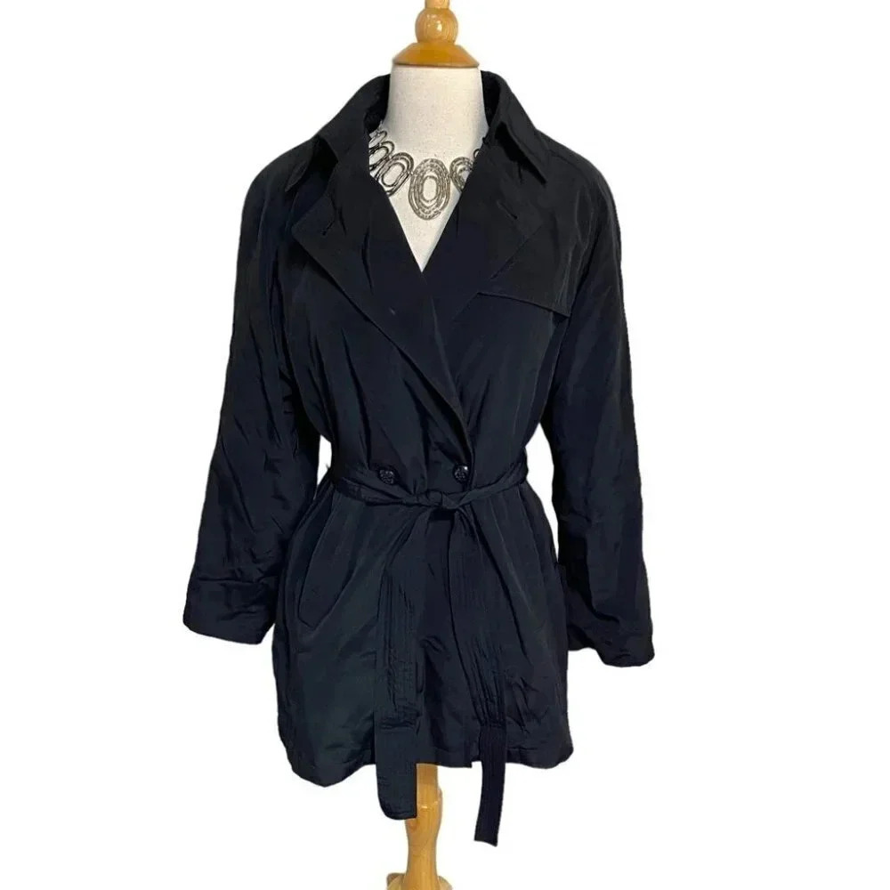 New York Harbor M black belted trench coat with red removable liner‎